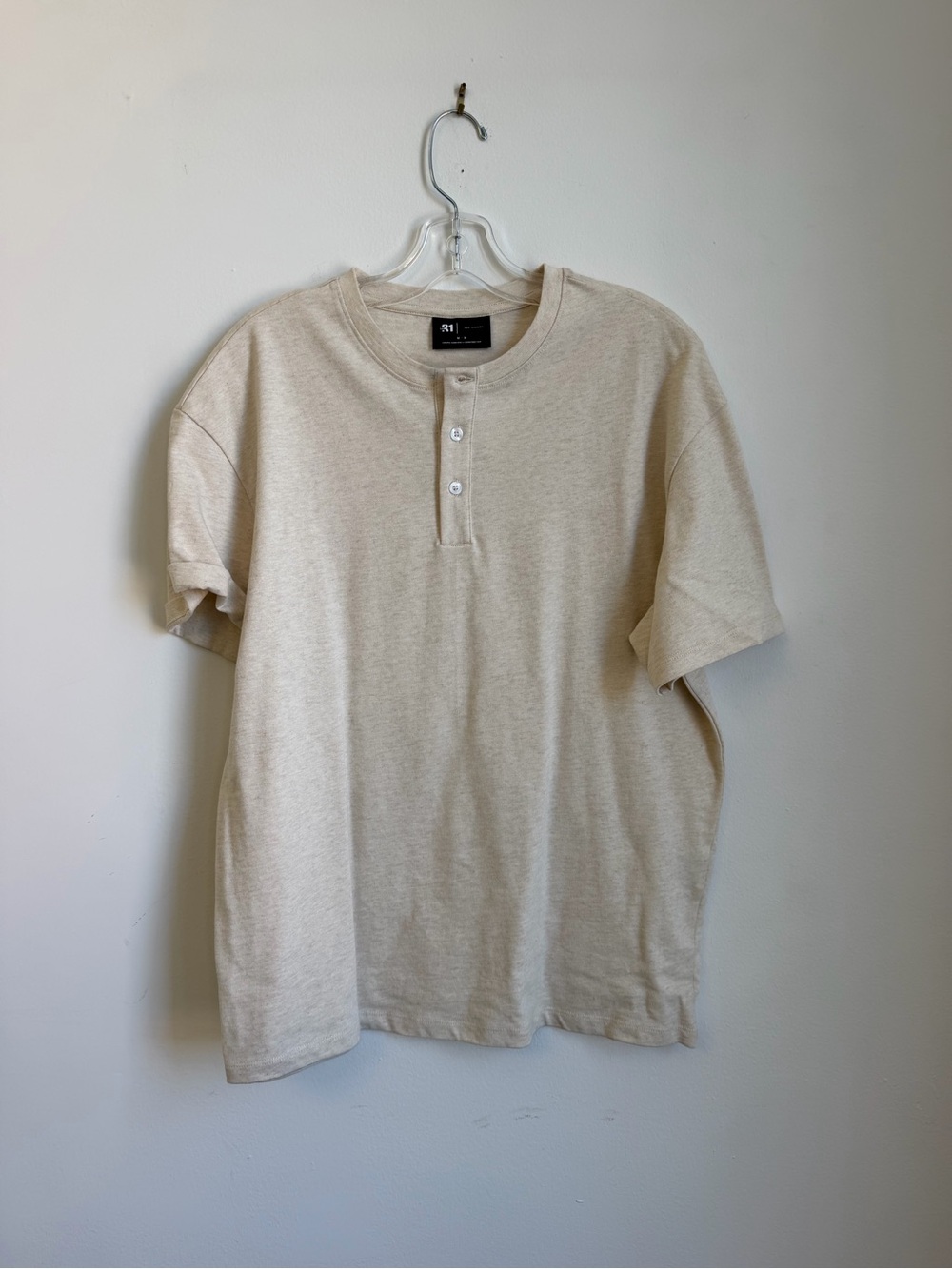 Simons Cream Short-Sleeve Henley Tee